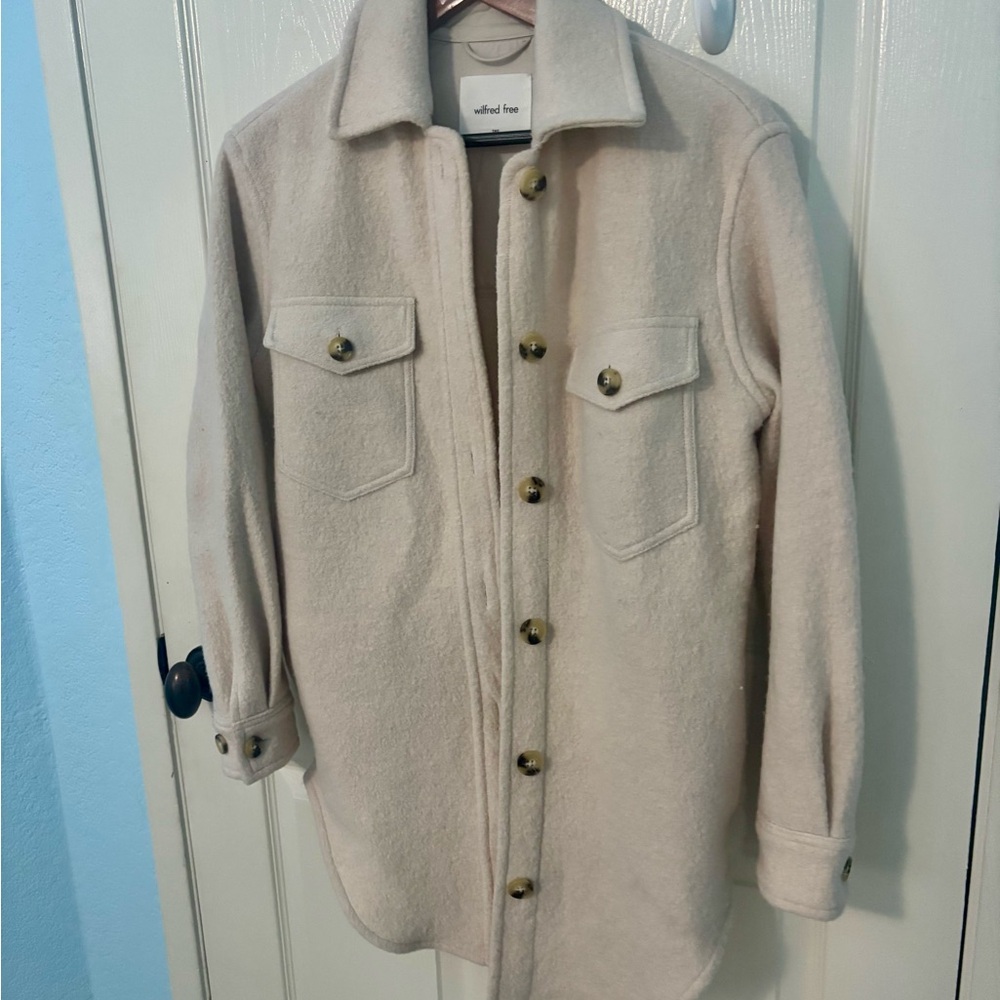 Aritzia Cream Wool Button-Up Shirt Jacket